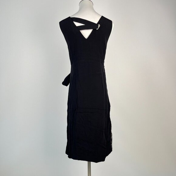 NWT Mint Velvet Beige / Peach Black Feather Pencil Midi TIE Dress US 4 UK 8 - Picture 7 of 12